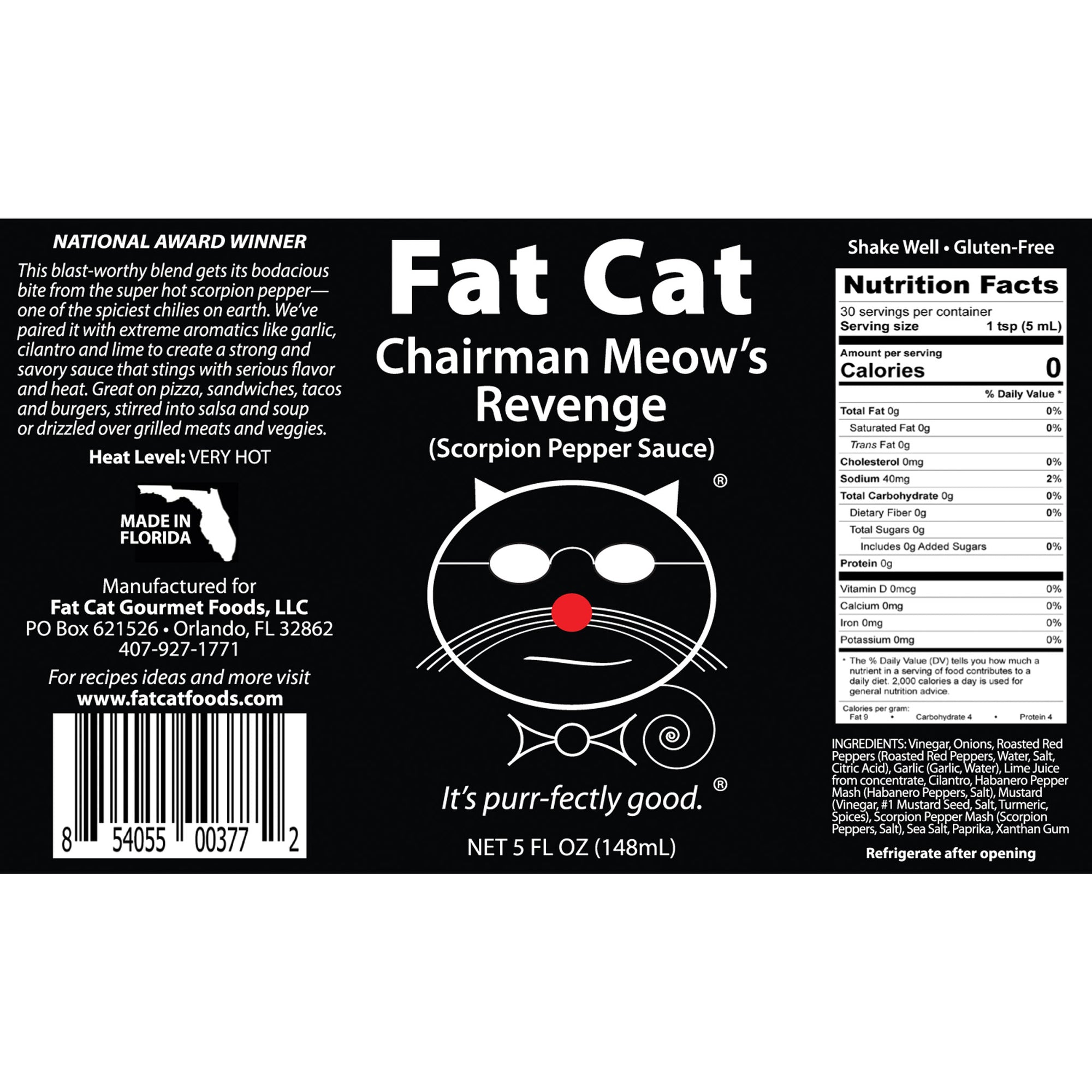 Chairman Meow's Revenge Scorpion Pepper Sauce - Fat Cat Gourmet Hot Sauce & Specialty Condiments