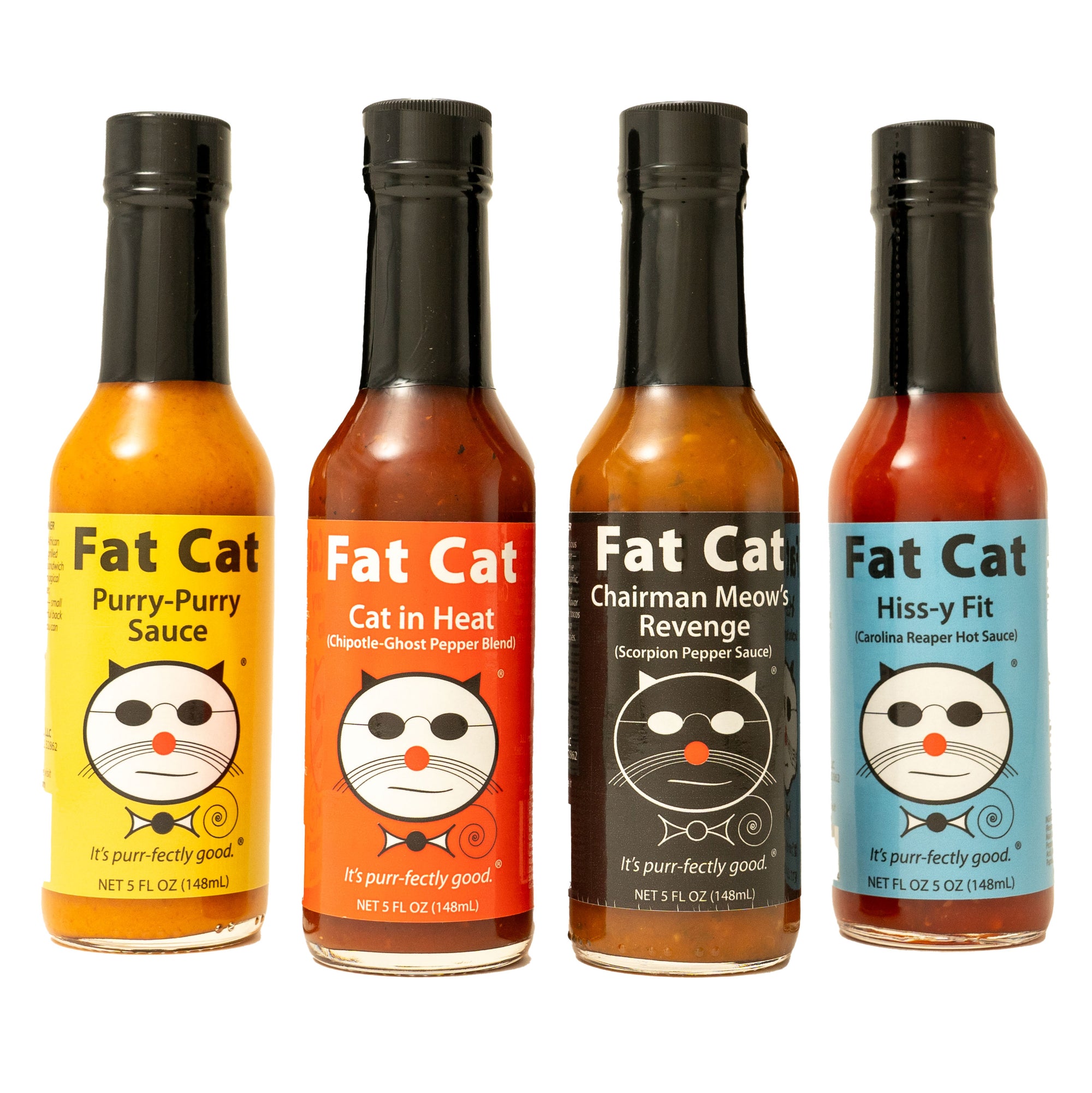 Funny Cat Name 4 Bottle Hot Sauce Bundle - Fat Cat Gourmet Hot Sauce & Specialty Condiments