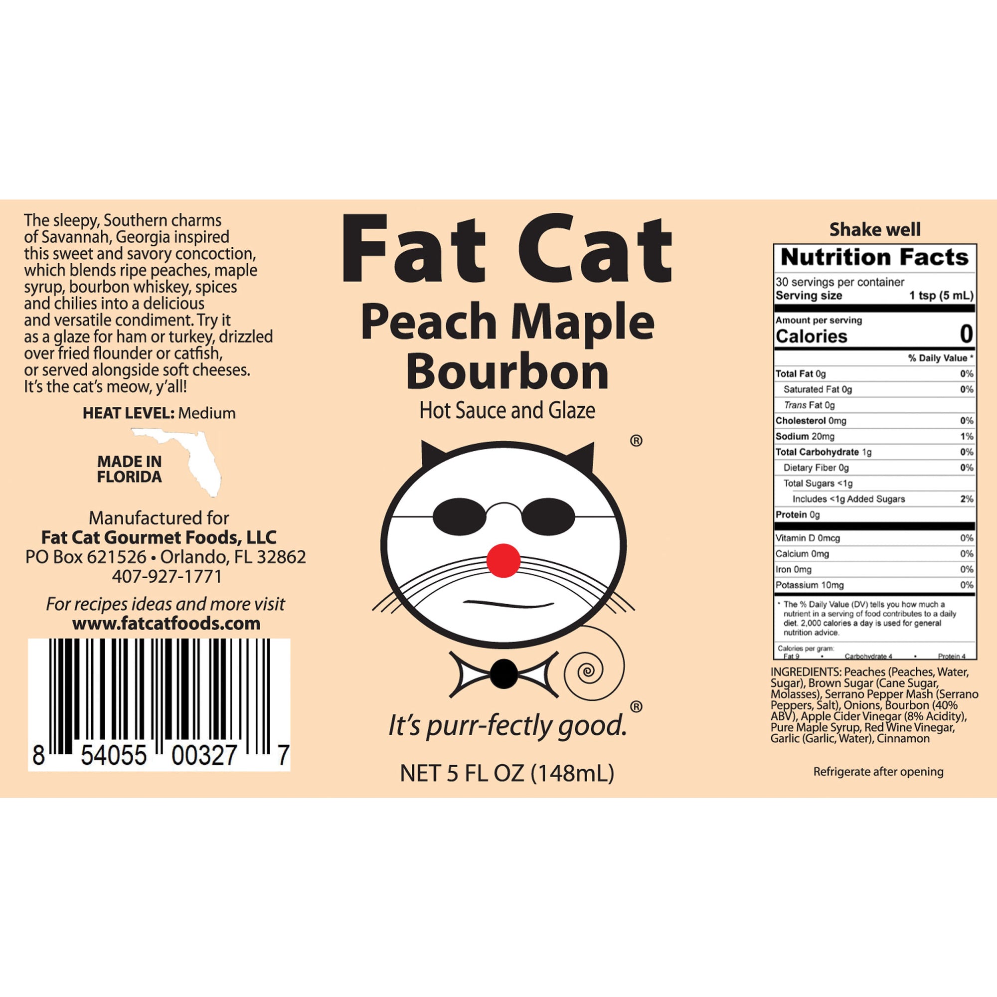 Peach Maple Bourbon Hot Sauce and Glaze - Fat Cat Gourmet Hot Sauce & Specialty Condiments
